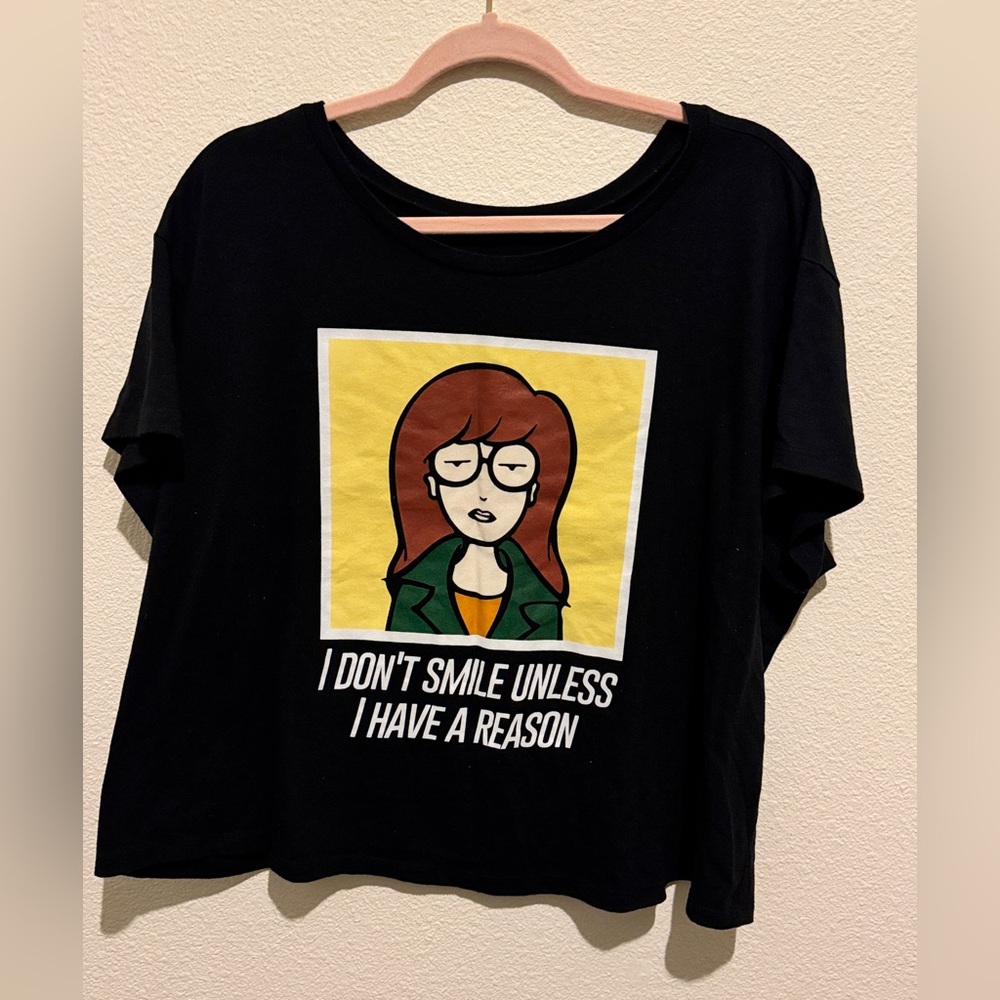 Daria Black Short Sleeve Tee with Yellow & Green Cartoon Graphic